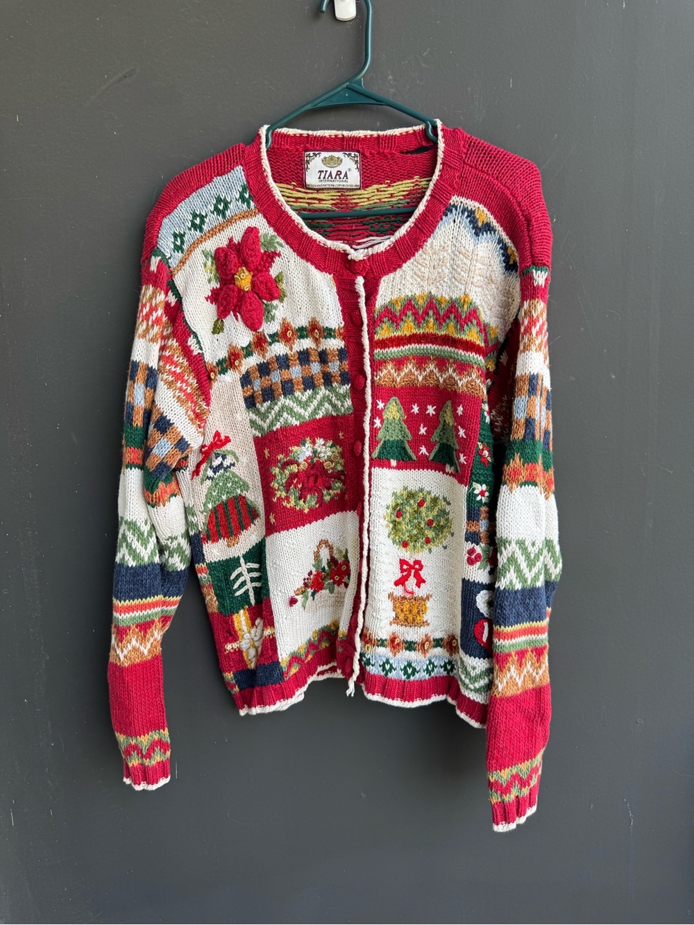 Vintage Tiara International patchwork Christmas cardigan